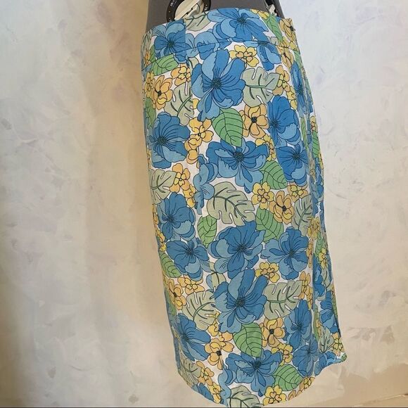Norton McNaughton Petites blue and yellow floral linen blend skirt size 8P - Picture 12 of 12